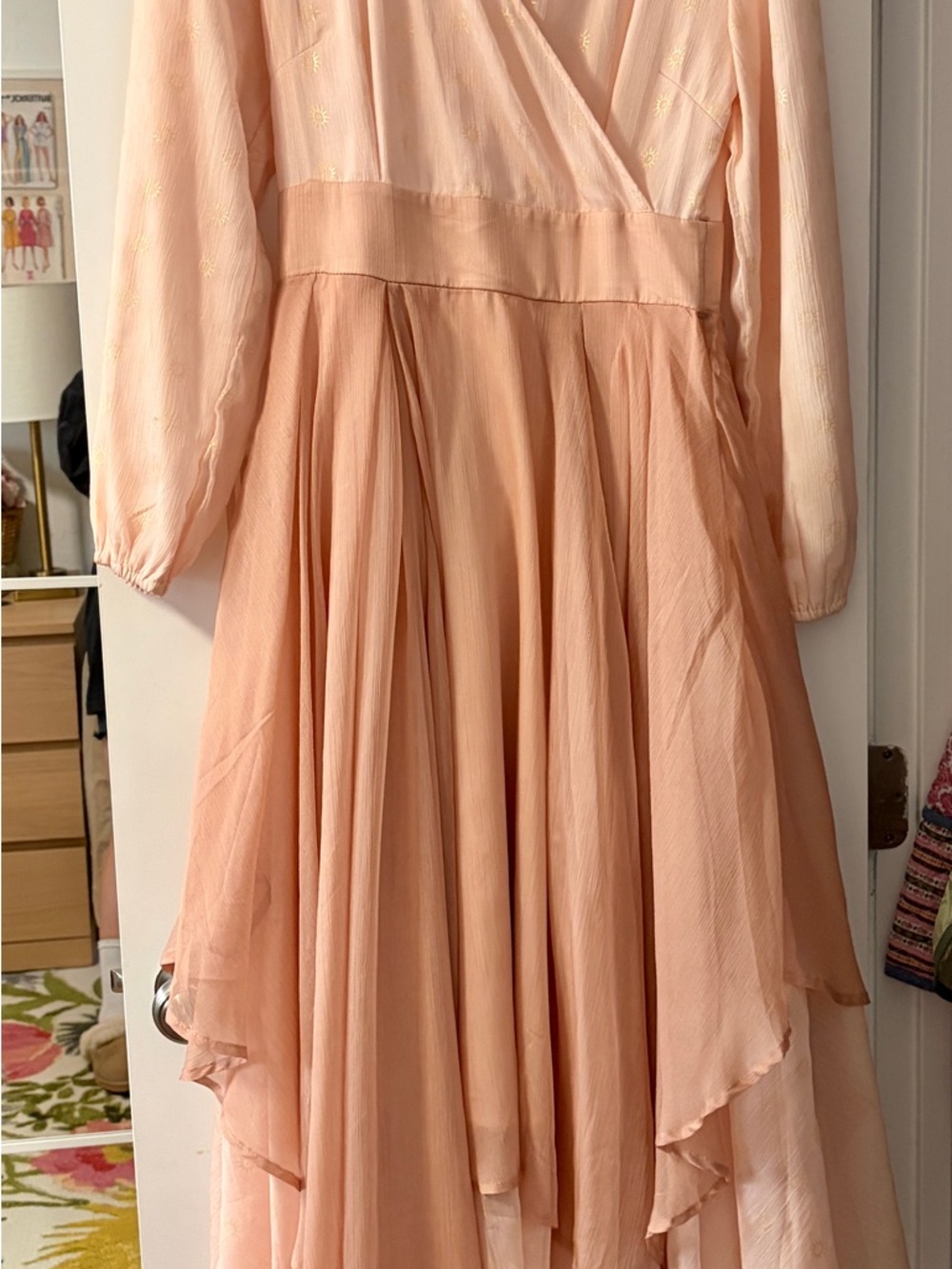 Ivy City Co Wanderlust Peach Blush Long Sleeve Layered Cottage Core Dress - Picture 5 of 6